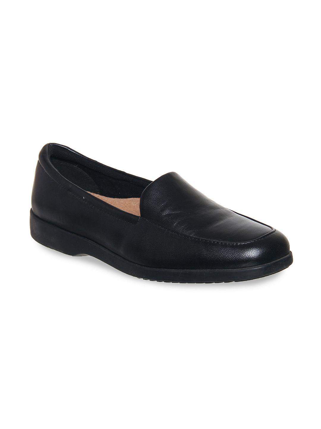 clarks black solid leather formal leather slip on shoes