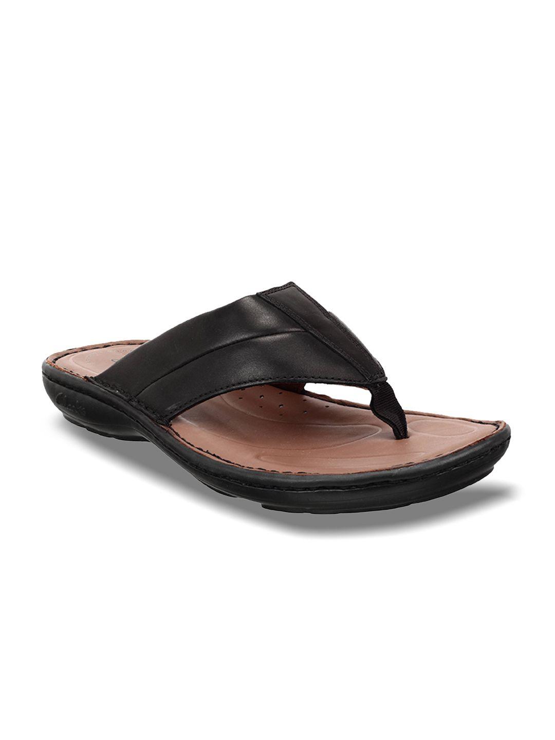 clarks men black & coffee brown leather comfort sandals