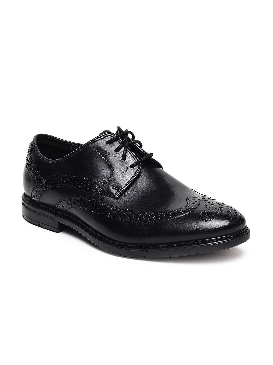 clarks men black solid leather derbys