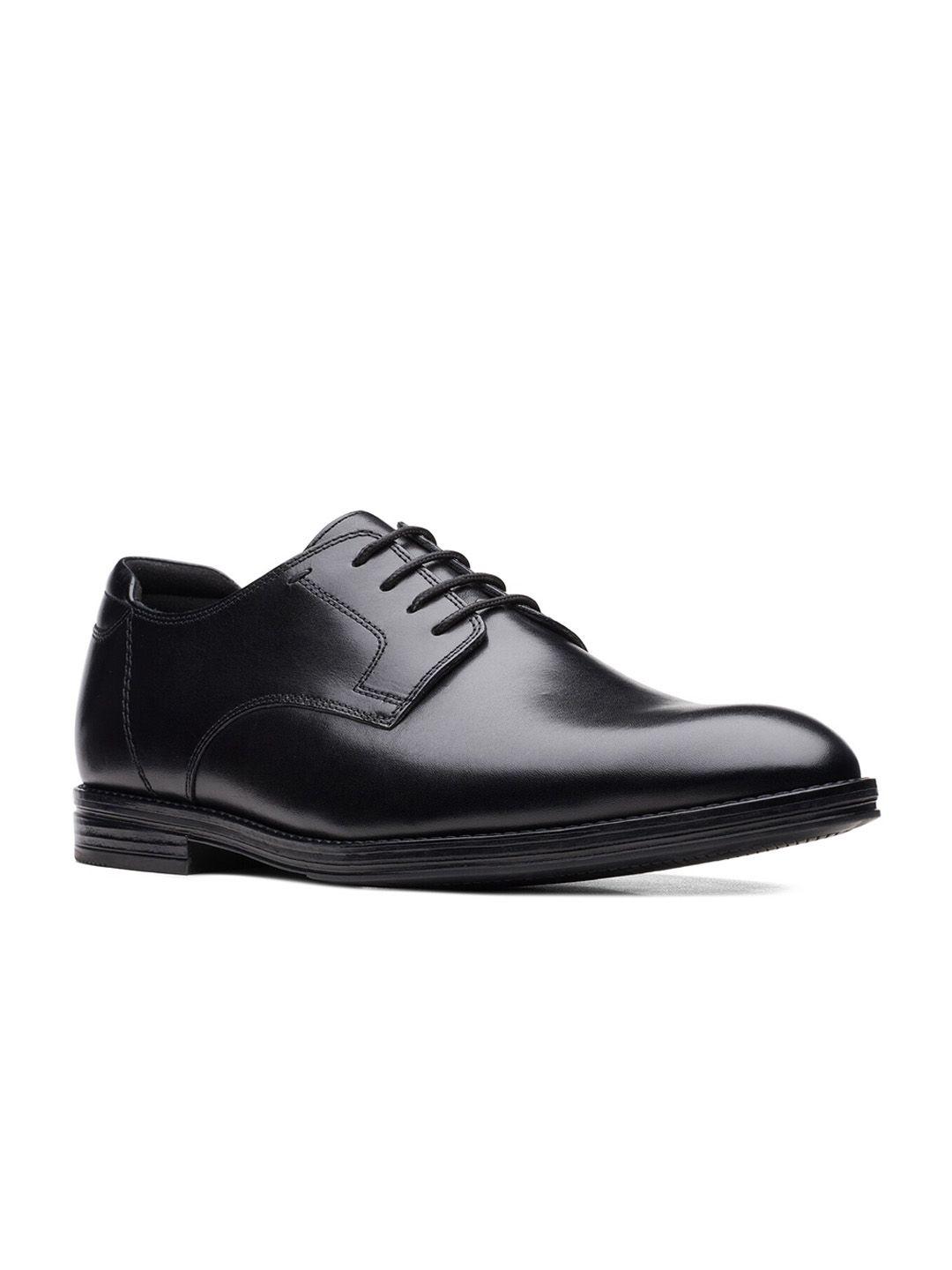 clarks men black solid leather formal derbys