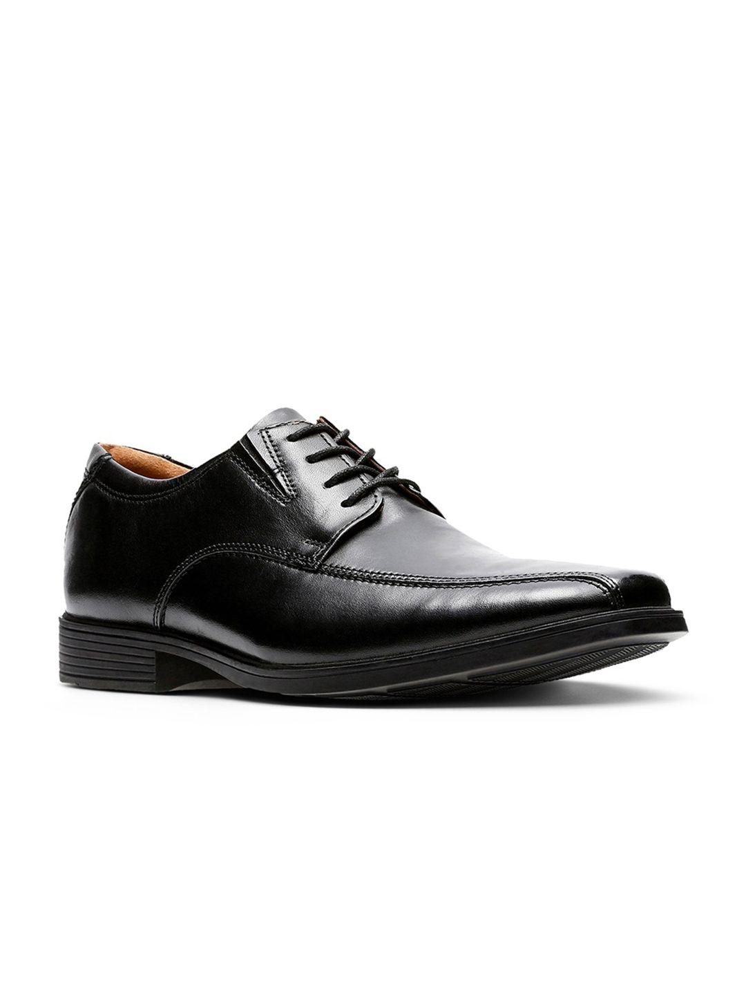 clarks men black solid leather formal derbys