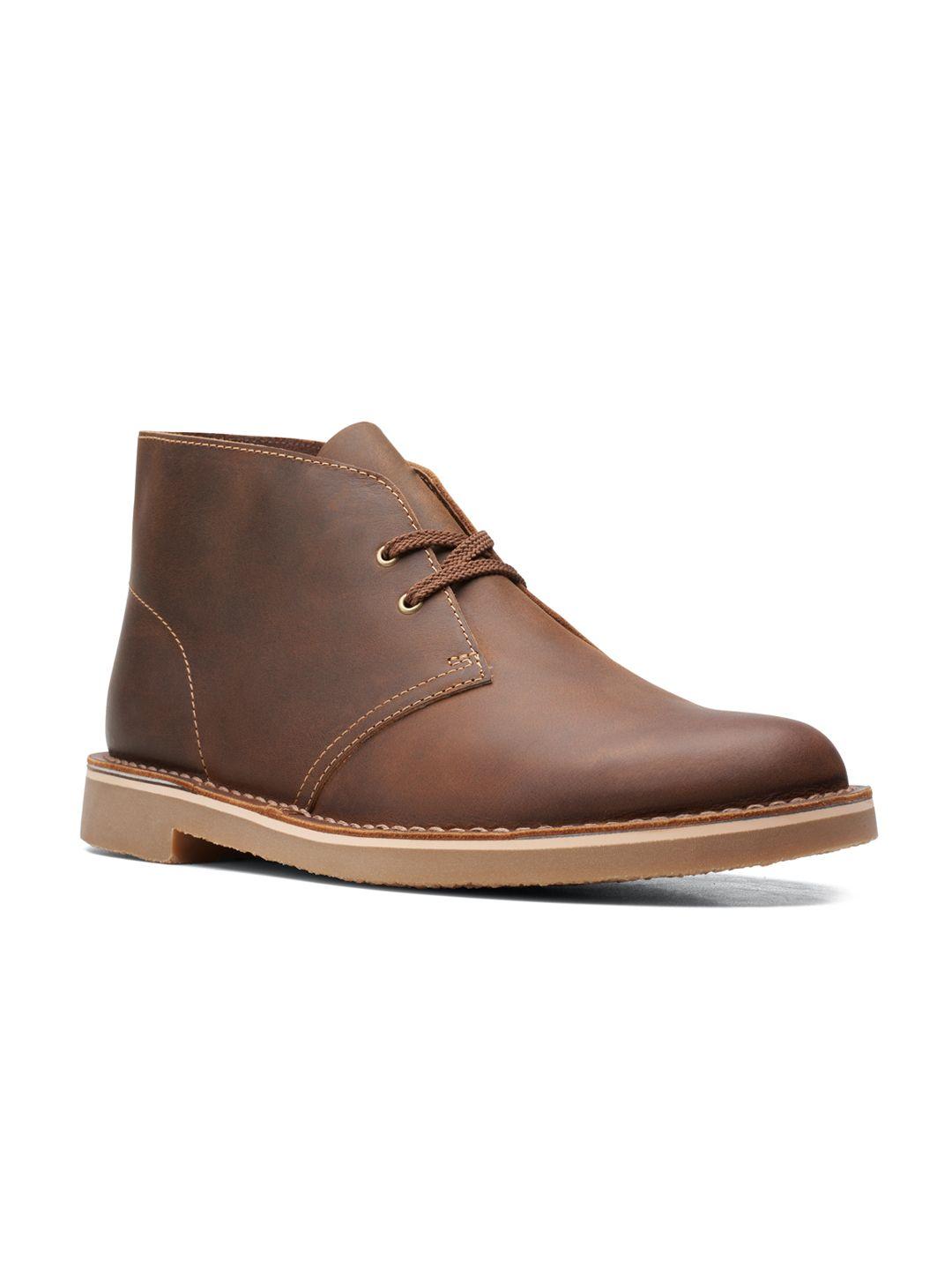 clarks men brown solid leather boots