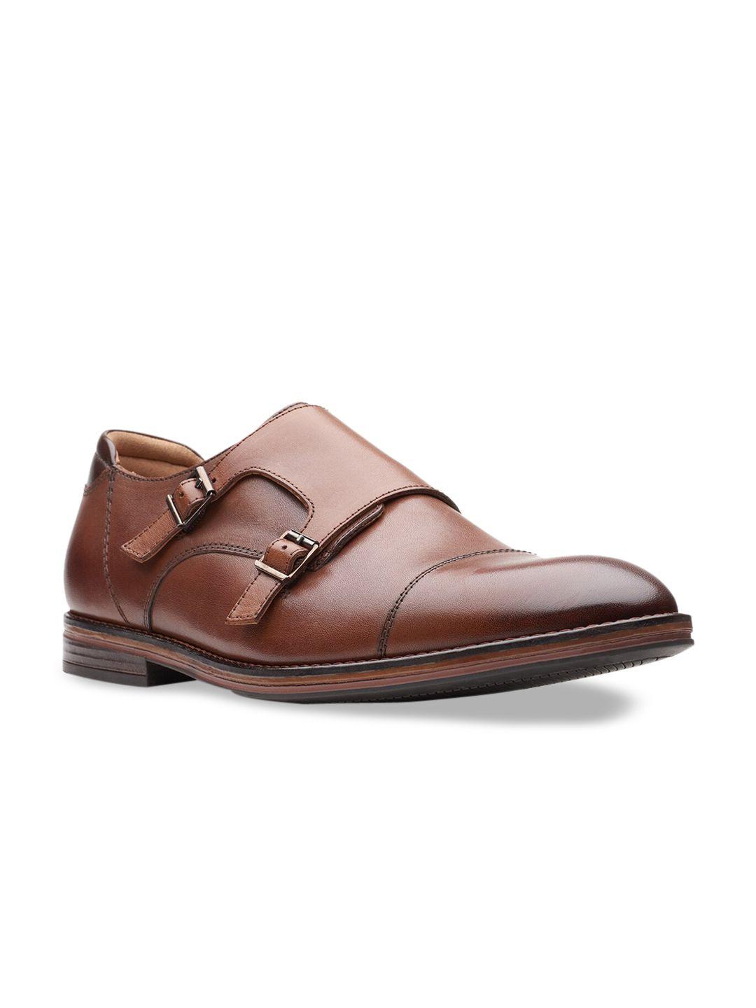 clarks men brown solid leather formal monk shoes