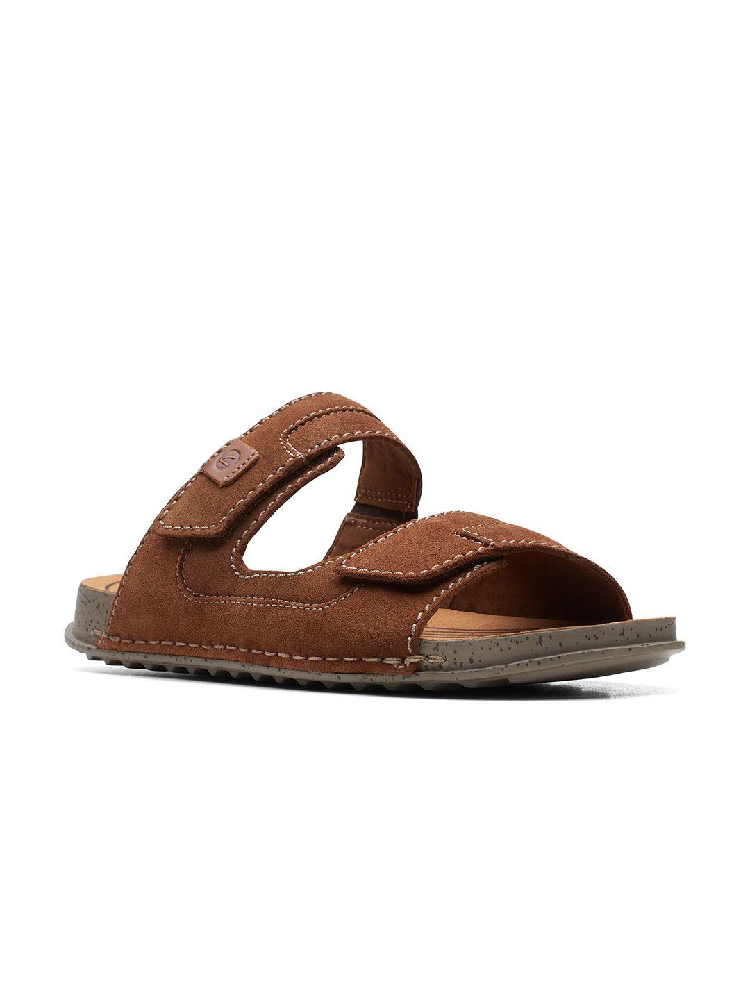 clarks men leather comfort velcro sandals