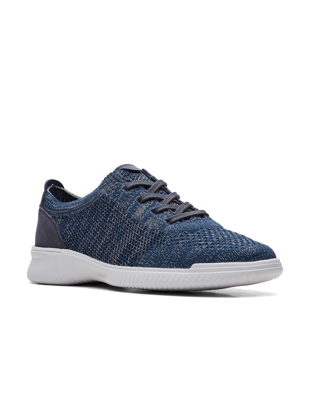 clarks men navy blue woven design oxfords