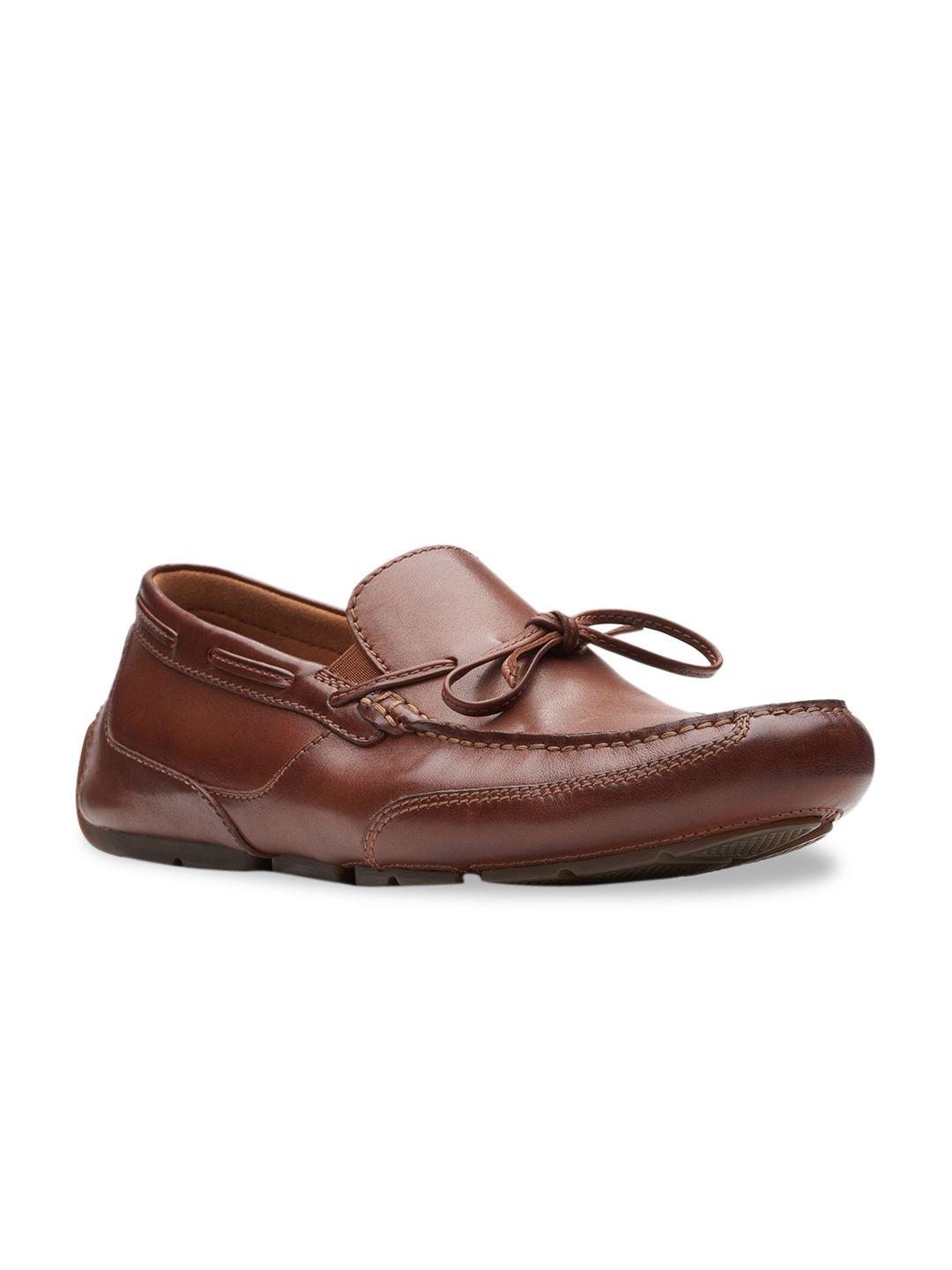 clarks men tan brown leather boat shoes