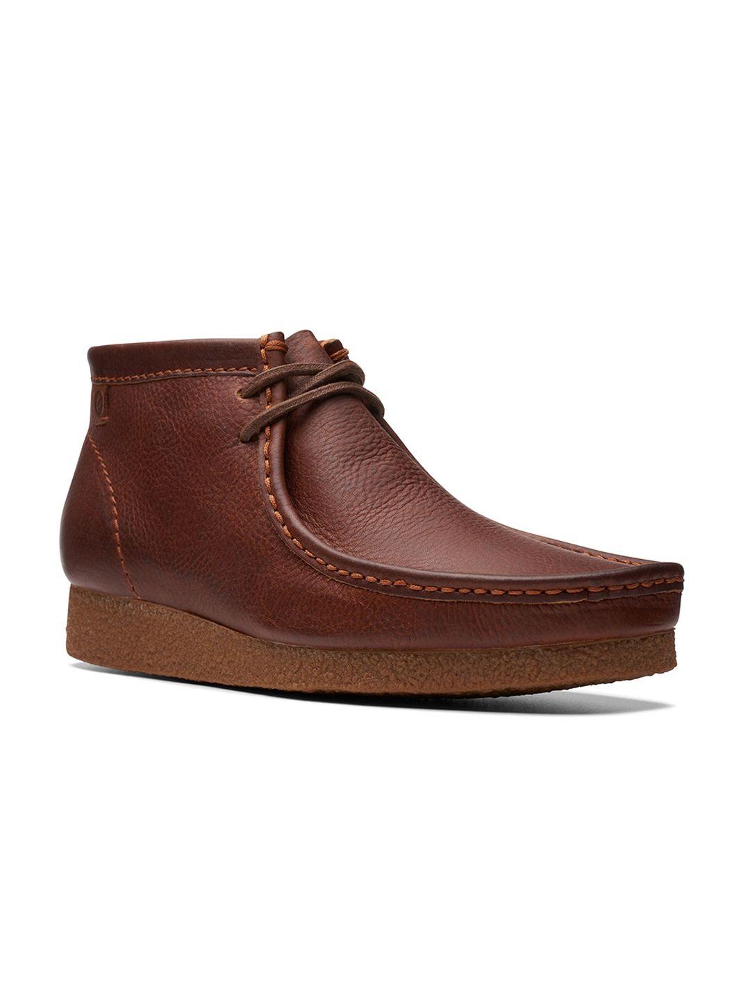 clarks men textured leather mid-top regular boots
