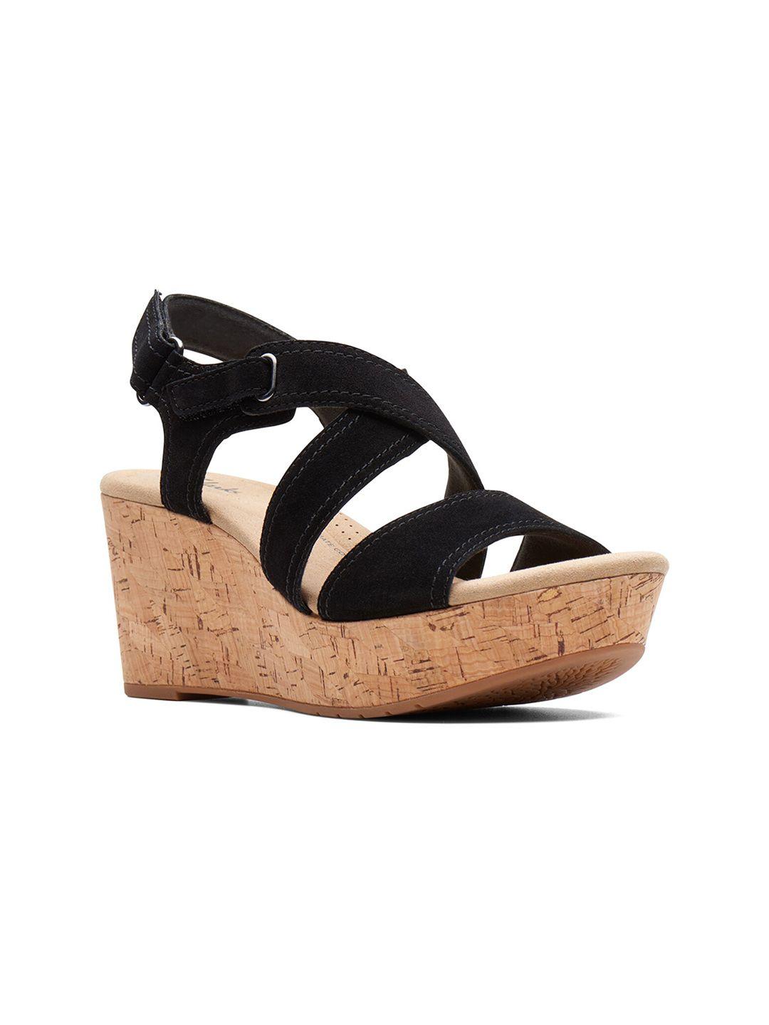 clarks suede wedges with buckles