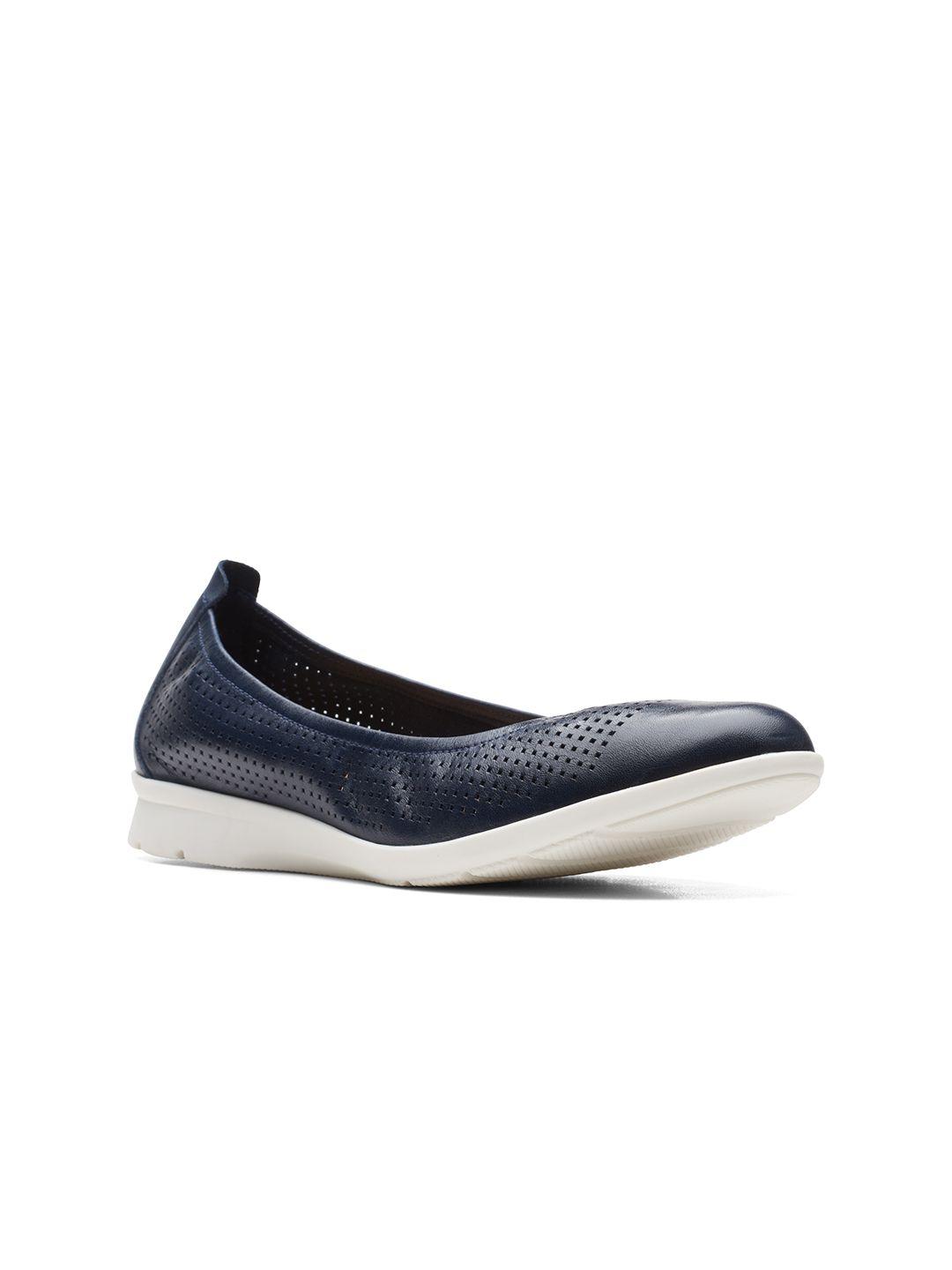 clarks women blue leather ballerinas flats