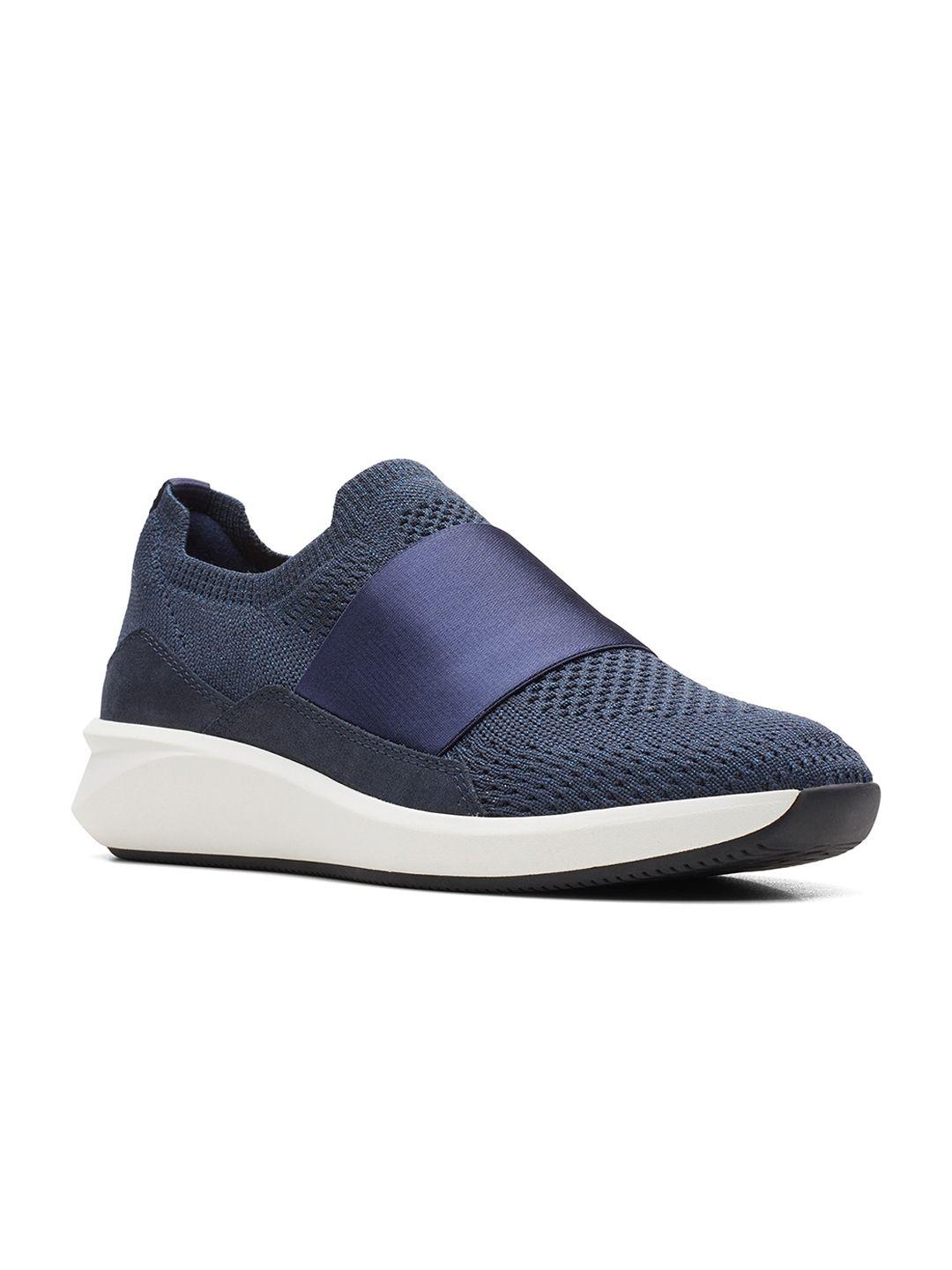 clarks women navy blue woven design slip-on sneakers