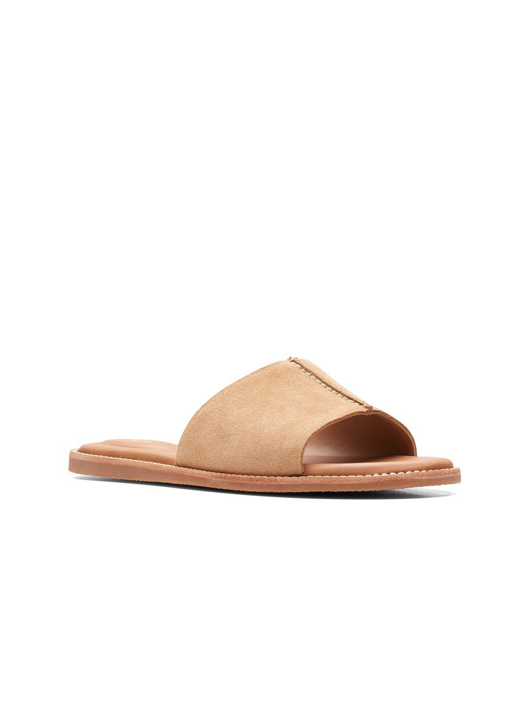 clarks women tan brown open toe flats