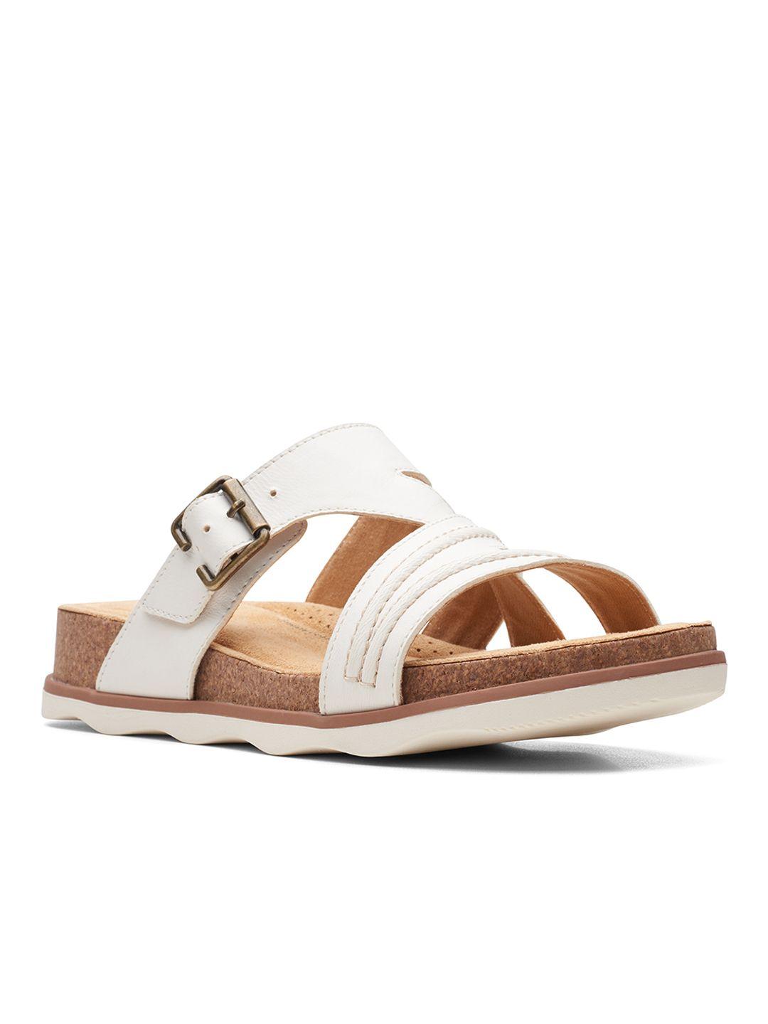 clarks women white leather comfort sandals