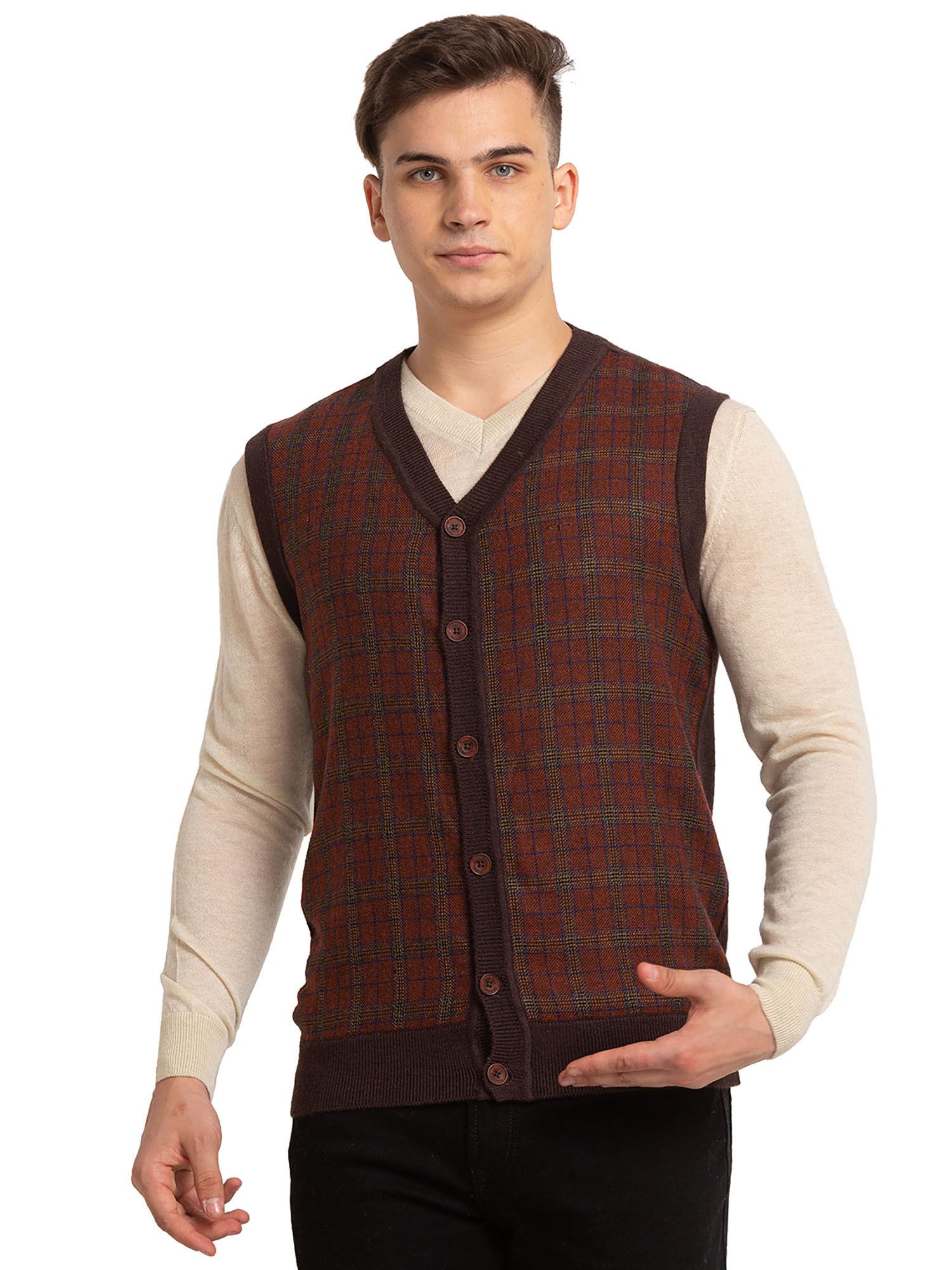 classic fit checkered medium brown sweater