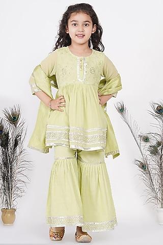 classic green embroidered kurta set for girls