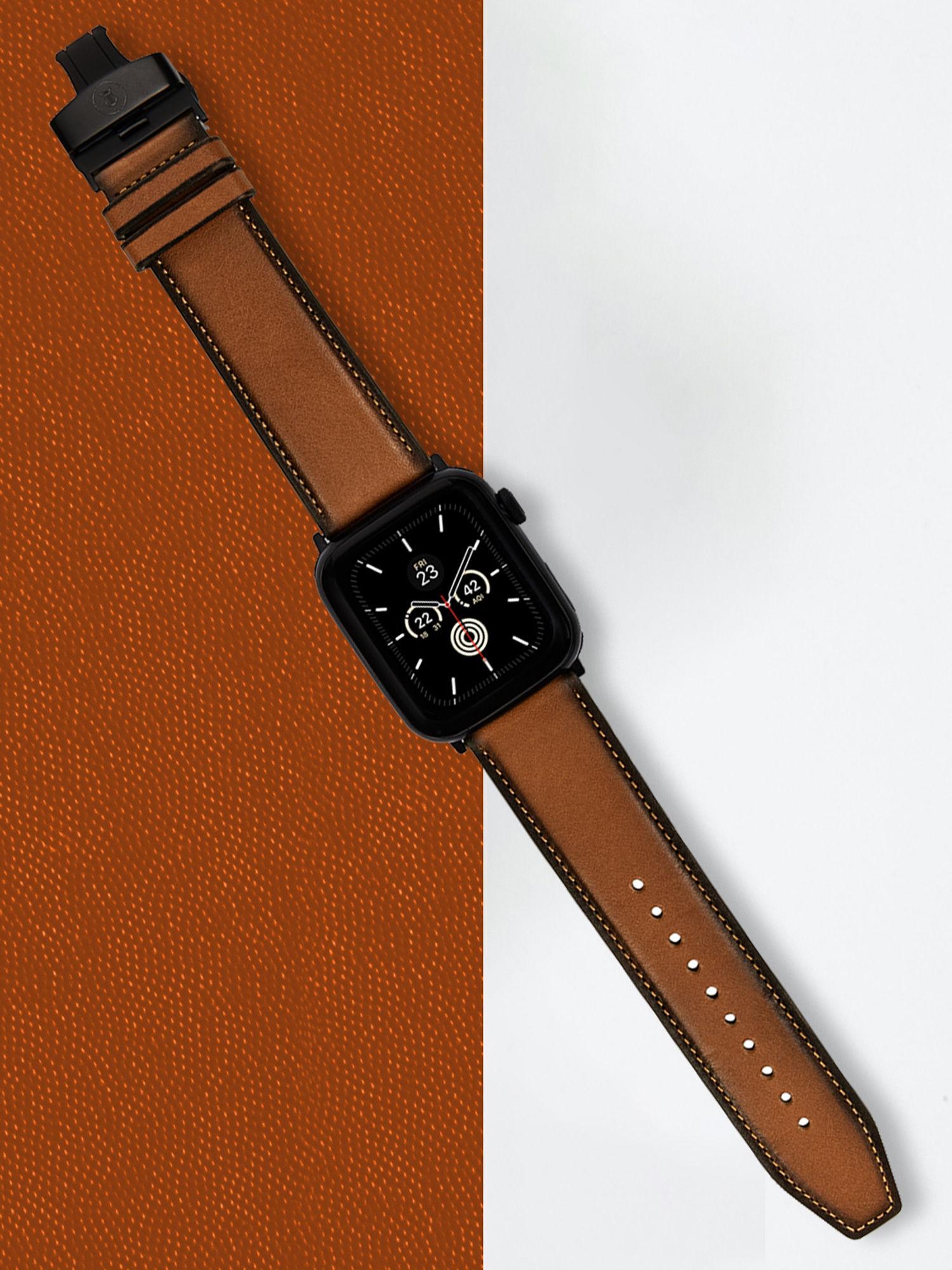 classic leather apple watch strap with deployment - brown (only strap)