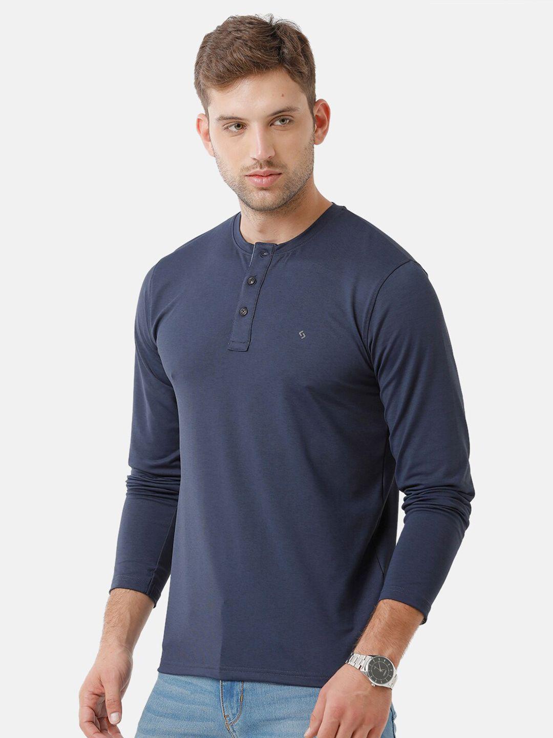 classic polo men navy blue henley neck slim fit t-shirt