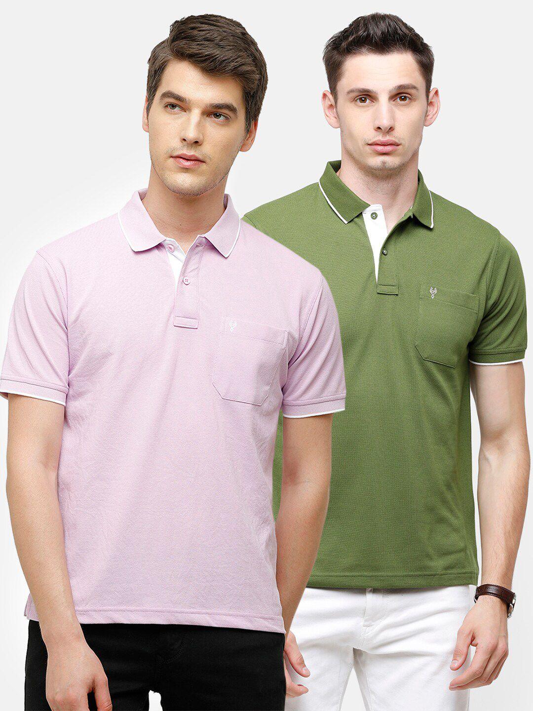 classic polo men pack of 2 pink & green polo collar t-shirt
