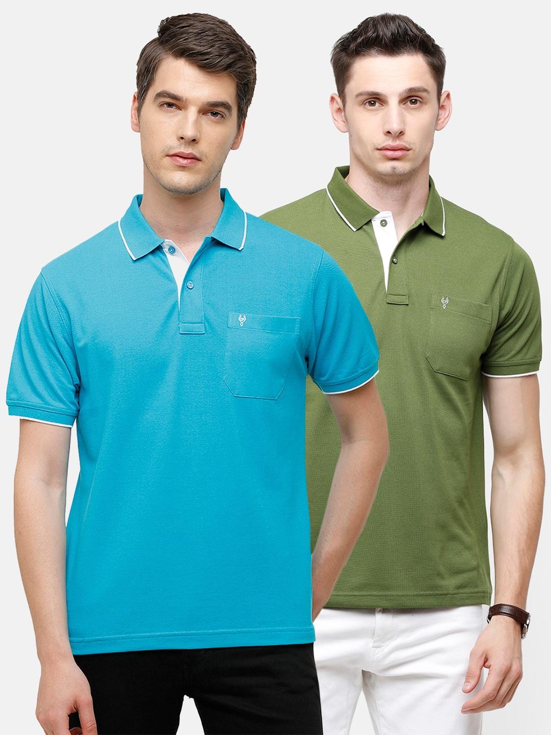 classic polo men pack of 2 turquoise blue & green polo collar t-shirts
