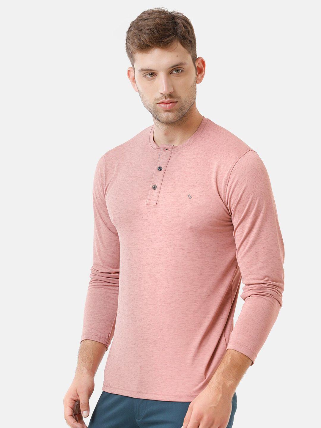 classic polo men peach-coloured henley neck slim fit t-shirt