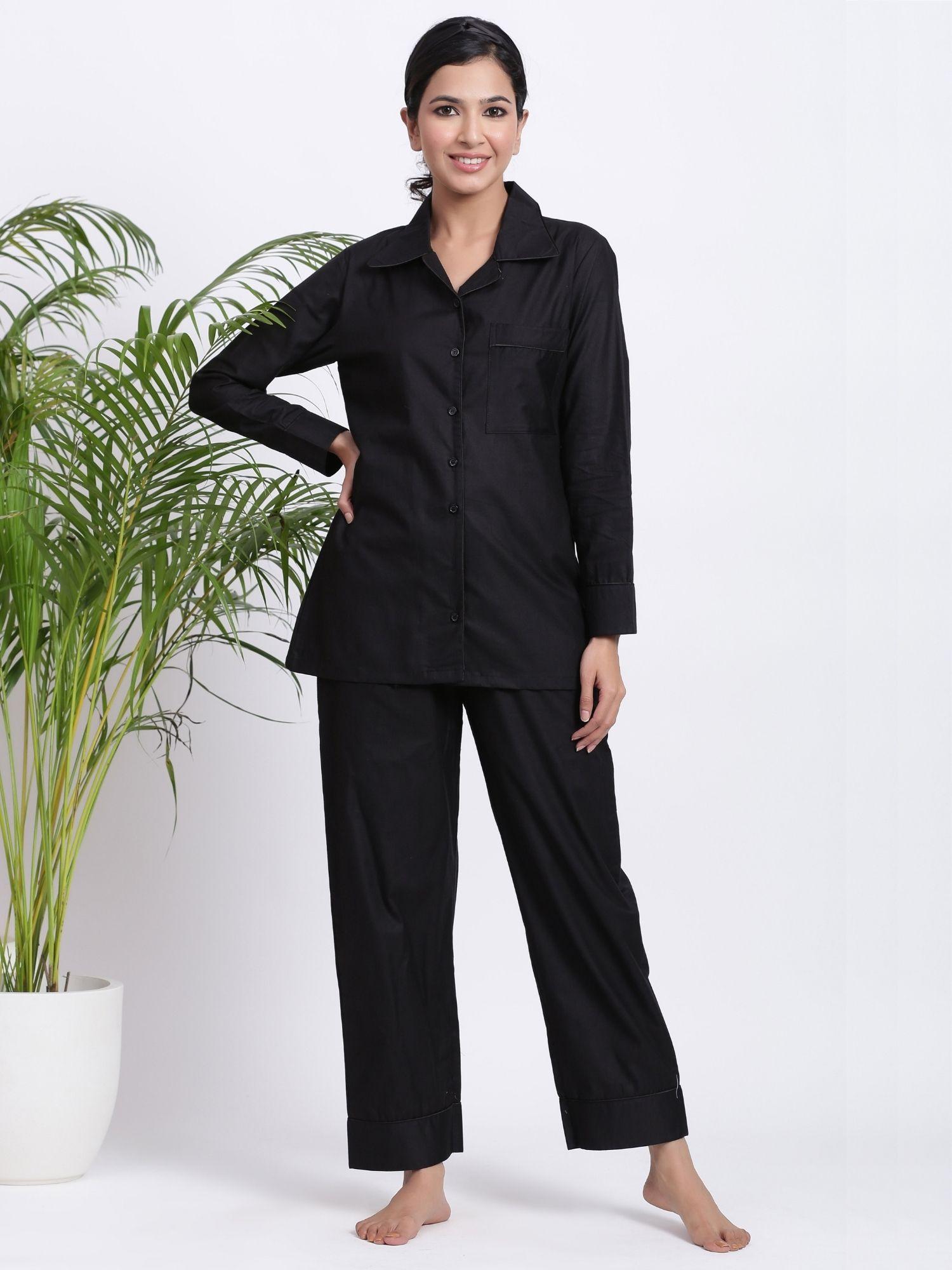 classic black night suit shirt and pajama (set of 2)