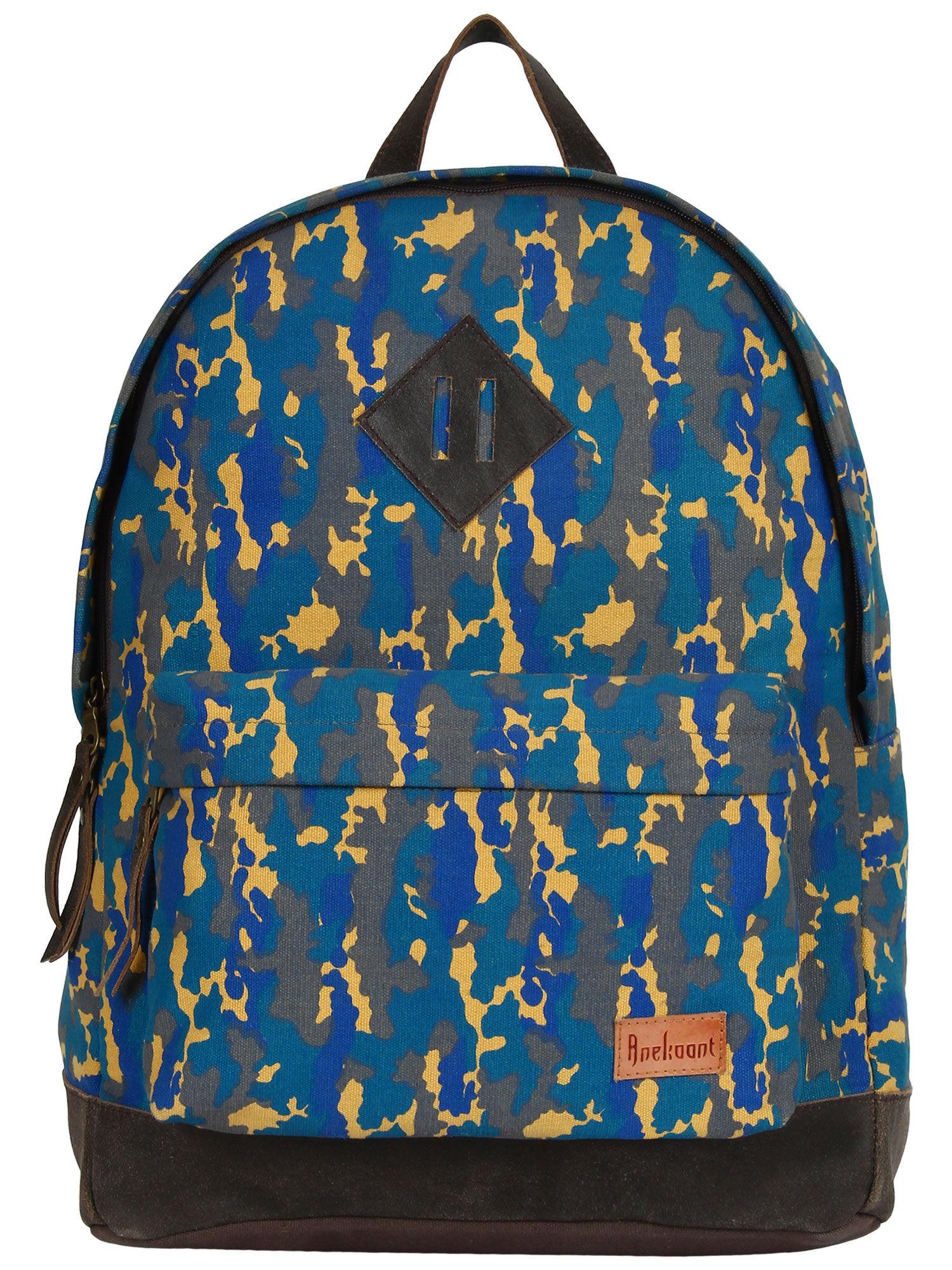 classic dark blue and multicoloured camouflage canvas backpack