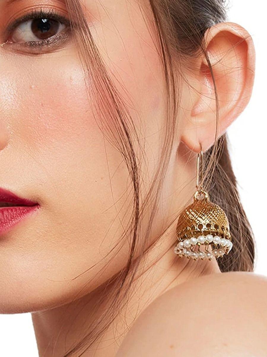 classic gold ethnic indian traditional pearl jhumki earrings for women