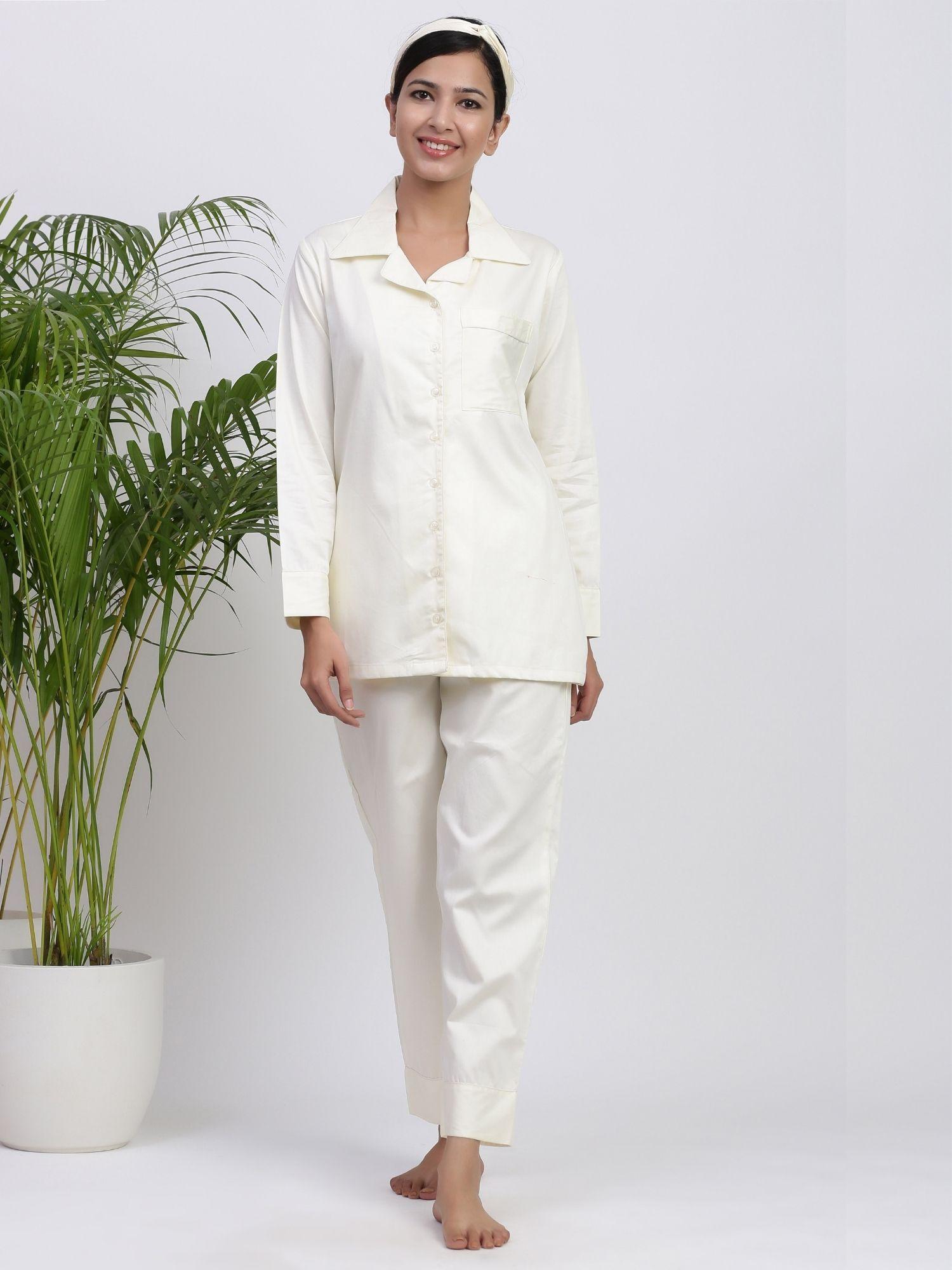 classic ivory night suit shirt and pajama (set of 2)