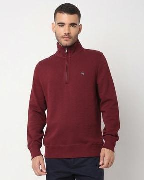 classic knitted french terry half-zip closure t-shirt