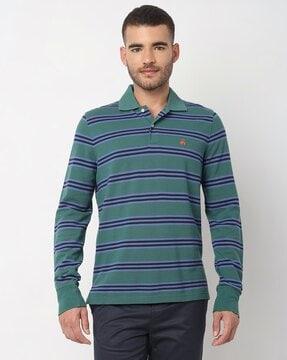 classic knitted long sleeve striped polo t-shirt