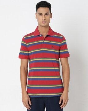 classic knitted short sleeve striped polo t-shirt