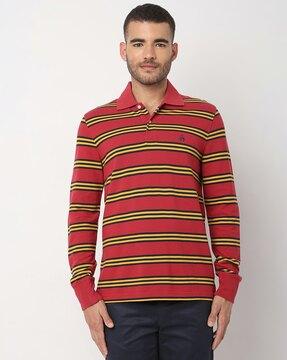 classic knitted striped slim fit polo shirt