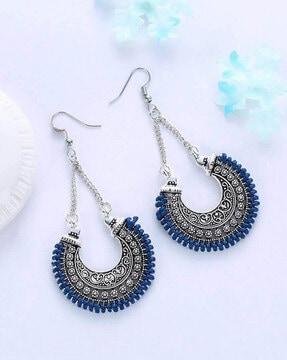 classic oxidised silver blue chandbali earrings