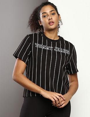 classic pin stripe appliqued t-shirt