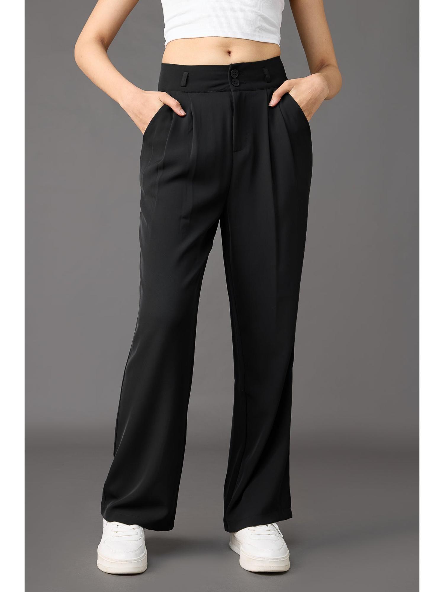 classic pleated wide leg korean pants - black