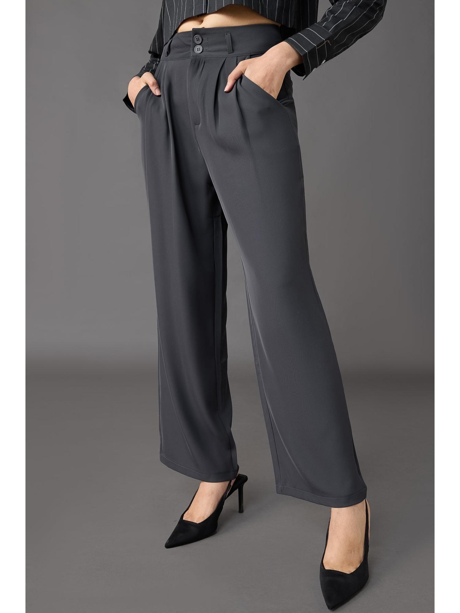 classic pleated wide leg korean pants - grey