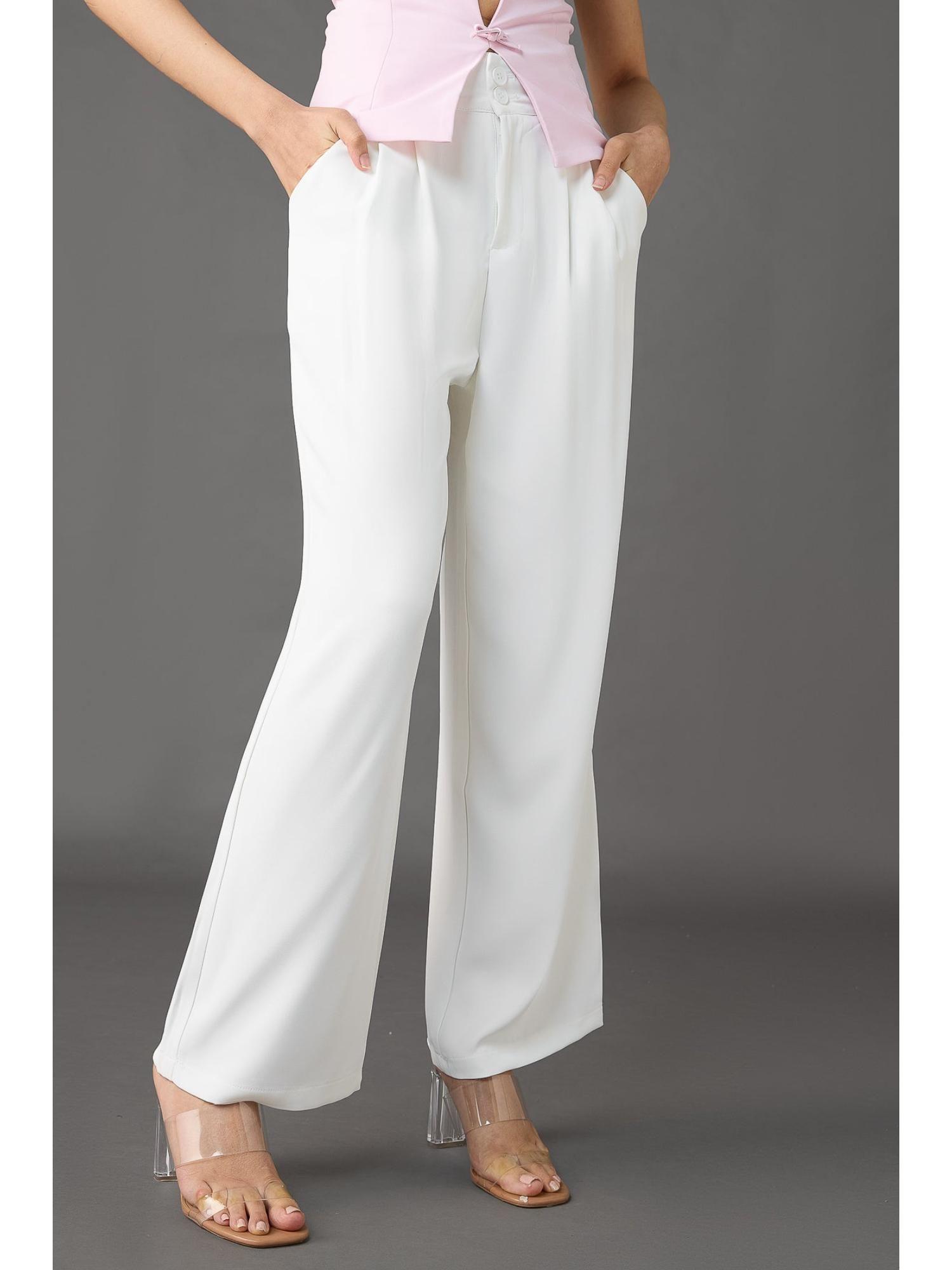 classic pleated wide leg korean pants - white