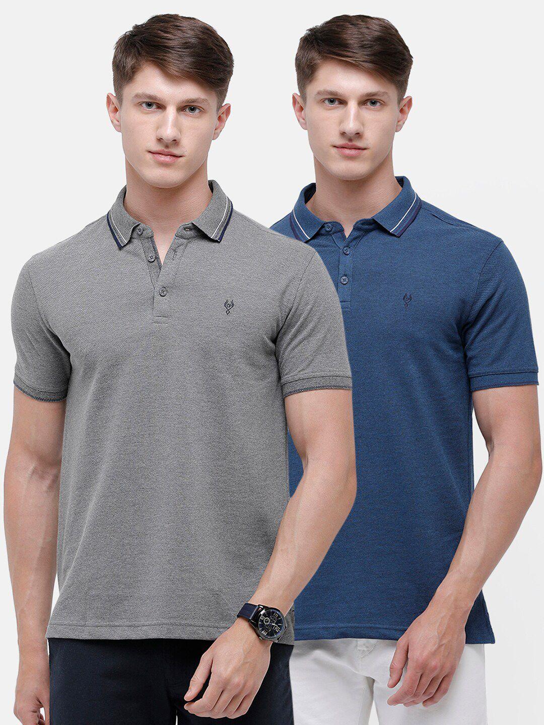 classic polo men charcoal & blue 2 polo collar slim fit t-shirt