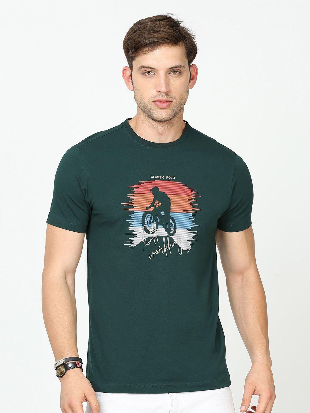 classic polo men green printed slim fit t-shirt