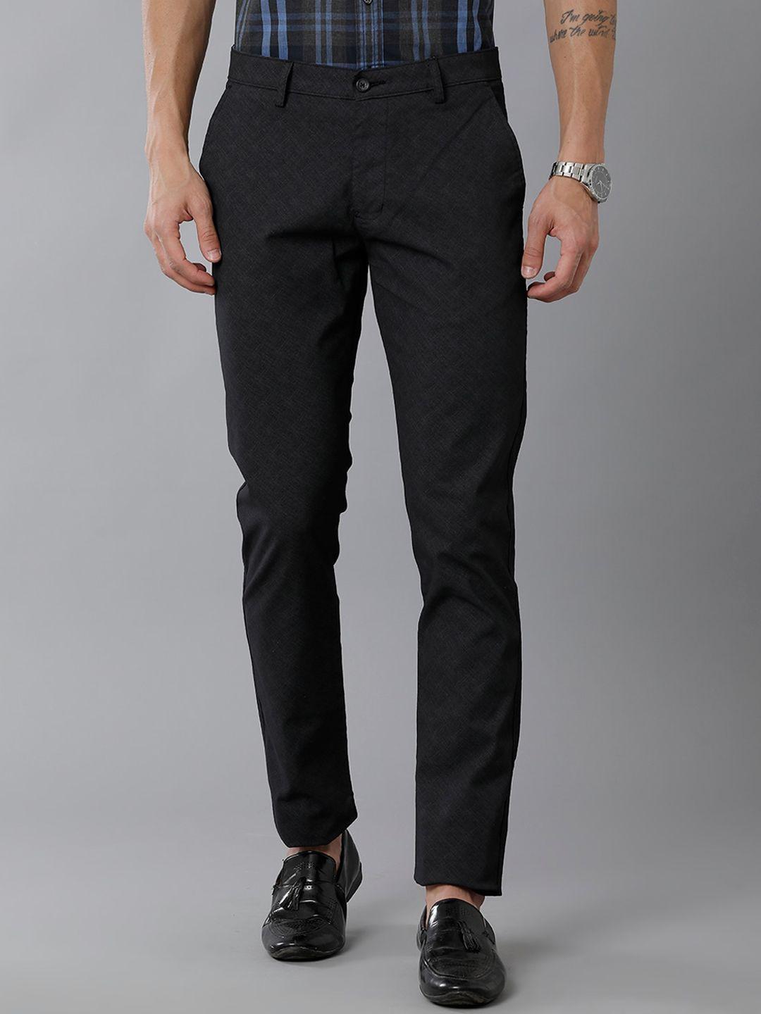 classic polo men self design classic slim fit mid-rise trousers
