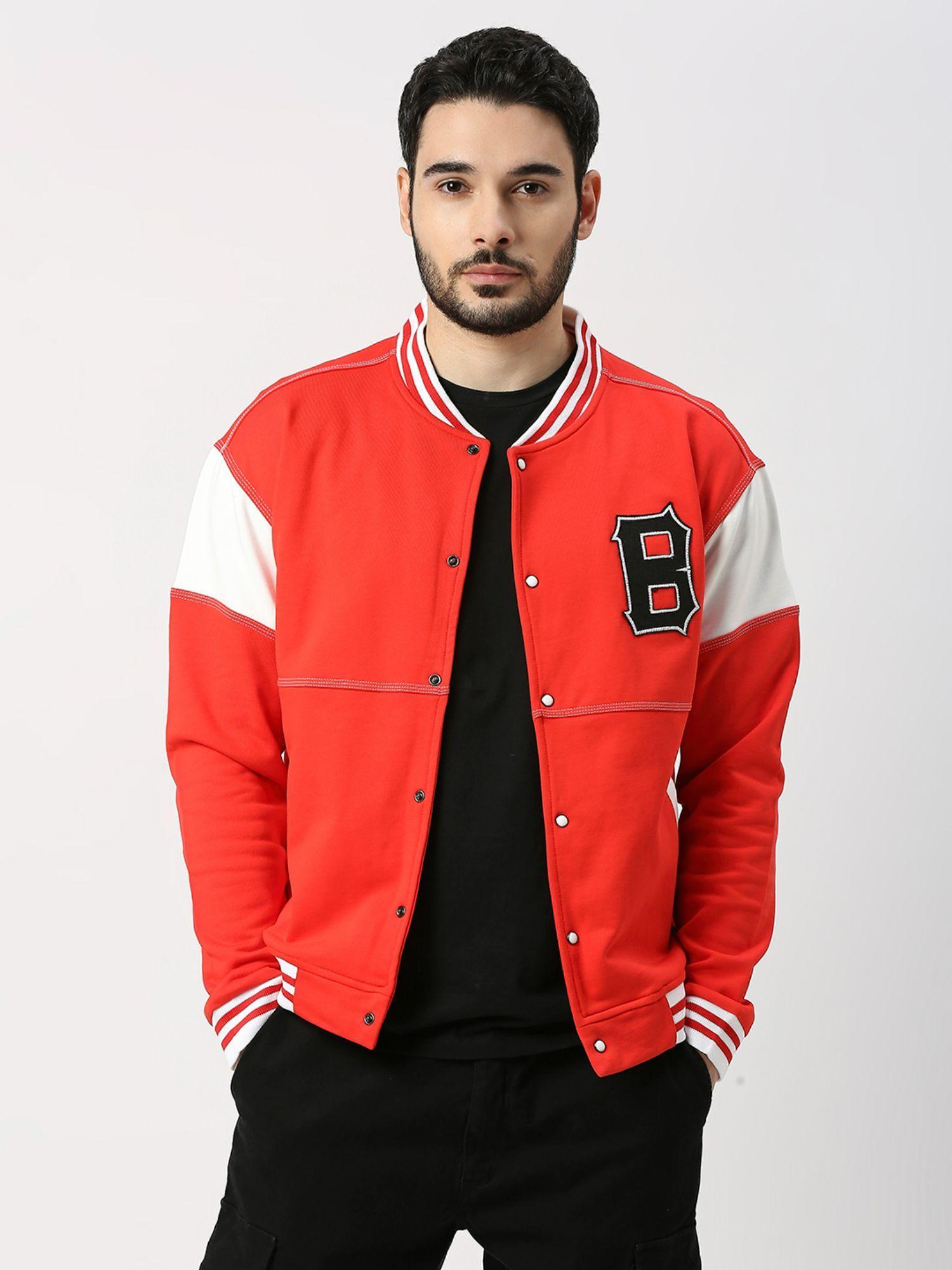 classic red varsity jacket