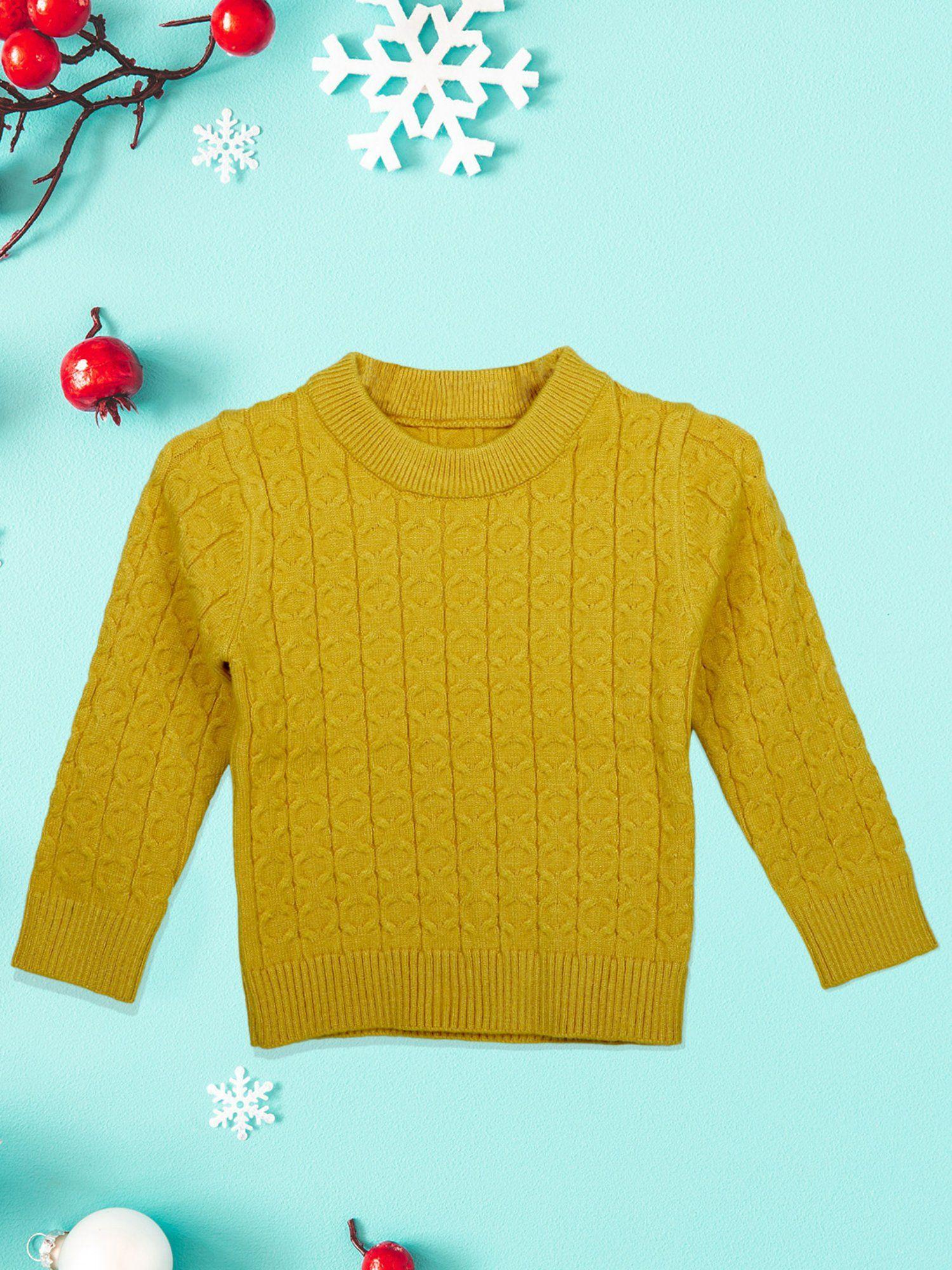 classic round neck premium full sleeves cable knit sweater mustard