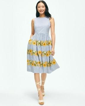 classic sunflowered embroidered dress