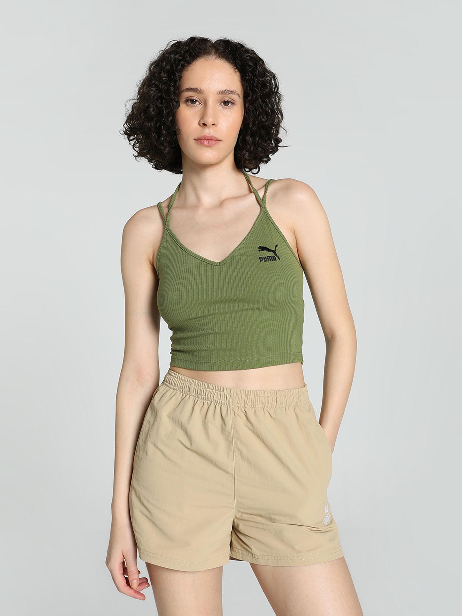 classics ribbed crop womens green tanks