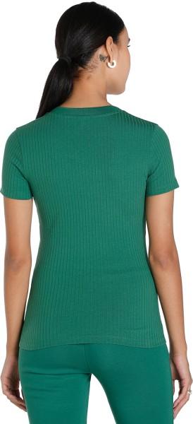 classics ribbed v-neck slim tee women solid v neck polyester green t-shirt