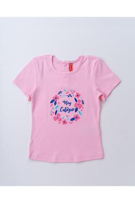 claudio solid blended round neck girl's top - rose