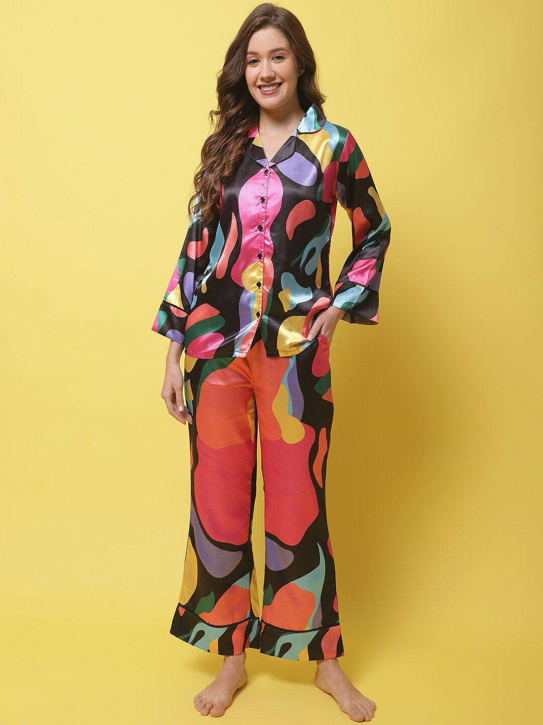 claura abstract printed satin night suit