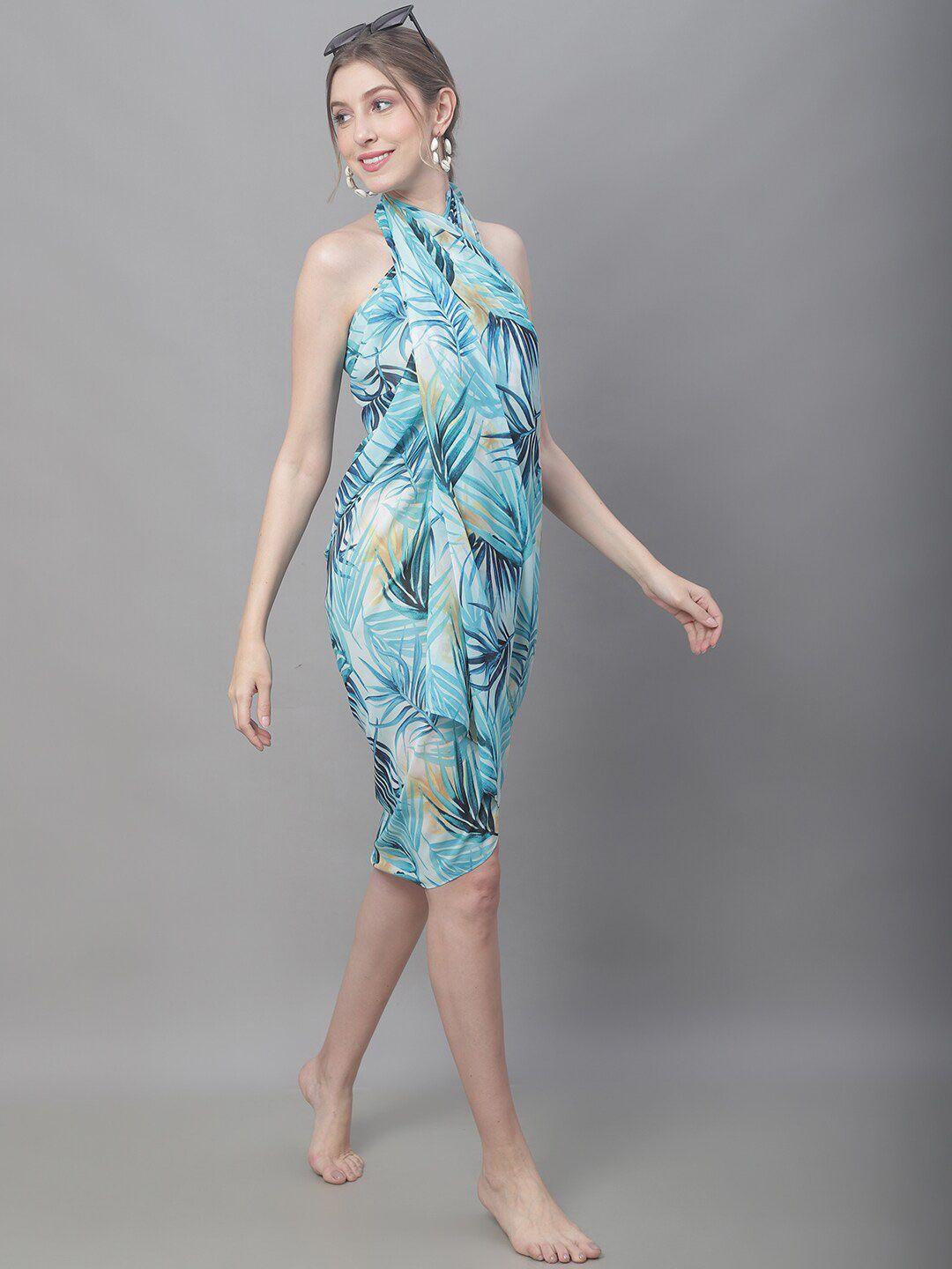 claura blue printed tropical swimwear sarong