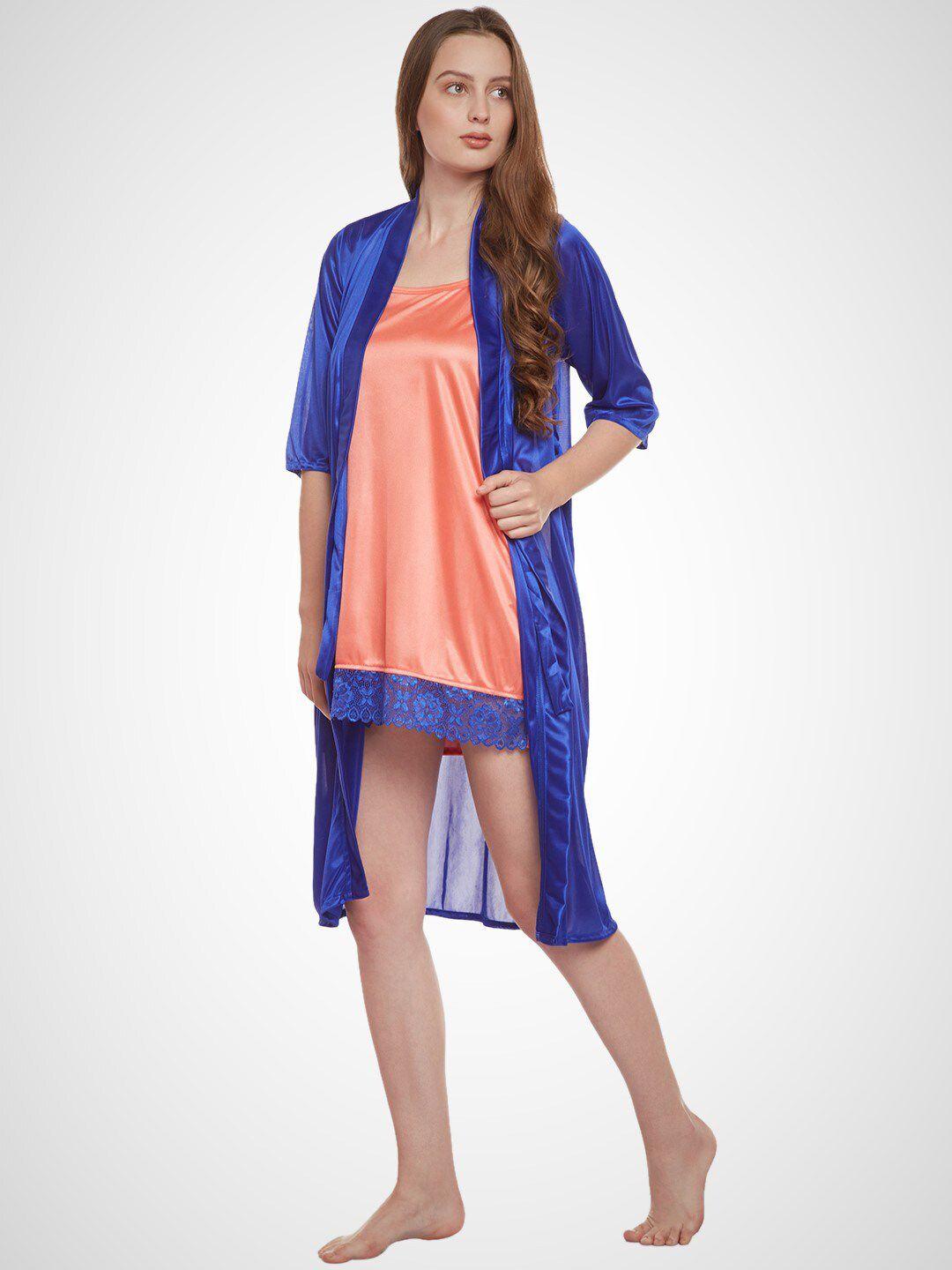 claura blue satin nightdress with robe