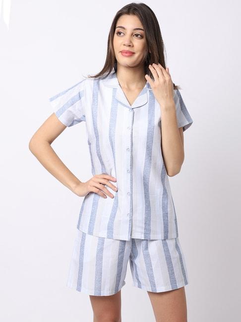 claura-light-blue-striped-shirt-with-shorts