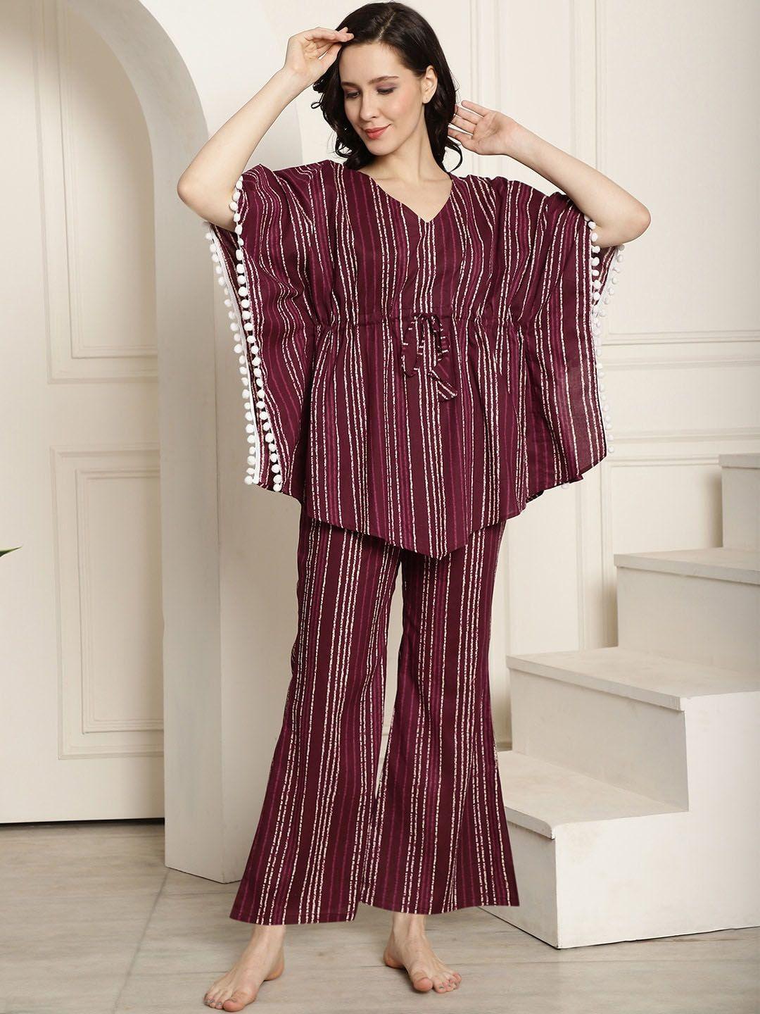 claura v-nneck striped night suit